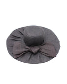 Lilly 5" Brim Fan Straw Sun Hat with Big Bow Black handmade loomed natural raffia palm fiber in a solid hue of black with pleated wide brim and oversized bow embellishment - Shebobo