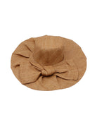 Lilly 5" Brim Fan Straw Sun Hat with Big Bow Cappuccino handmade loomed natural raffia palm fiber in a solid hue of cappuccino tea/light/brown with pleated wide brim and oversized bow embellishment - Shebobo