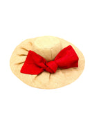 Lilly 5" Brim Fan Straw Sun Hat with Big Red  bow and matching hatband on handmade natural loomed raffia pleated wide brim hat - Shebobo
