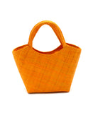 Little Betty Mini Straw Purse Zippered Handbag handmade loomed raffia palm fiber in a solid hue of saffron yellow/orange petite small bag with zipper closure - Shebobo