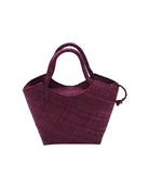 Little Betty Mini Straw Purse Zippered Handbag handmade loomed raffia palm fiber in a solid hue of umberwine bordeaux/claret/dark/red/purple petite small bag with zipper closure - Shebobo