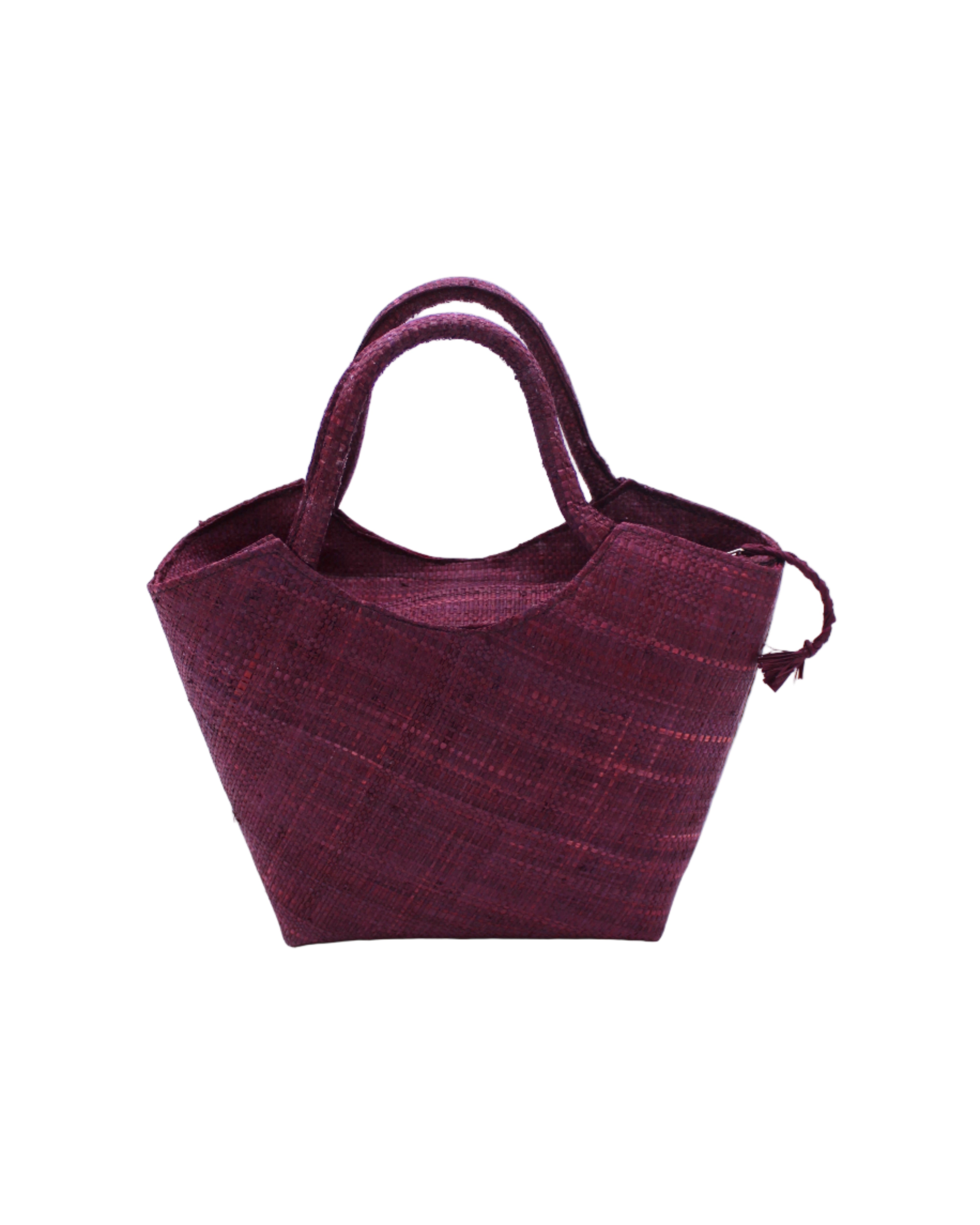 Little Betty Mini Straw Purse Zippered Handbag handmade loomed raffia palm fiber in a solid hue of umberwine bordeaux/claret/dark/red/purple petite small bag with zipper closure - Shebobo