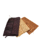 Multiple color options Luli Macrame Diamond and Crochet Straw Envelope Clutch Purse with Raw Fringe Trim Edge handmade macrame and crochet natural raffia palm fiber in a solid hue of Mocha, Natural, or Cappuccino in a diagonal geometric pattern of starburst or flower inside diamonds with hand brushed raw fringe trim edge along the top flap of the envelope design handbag  - Shebobo