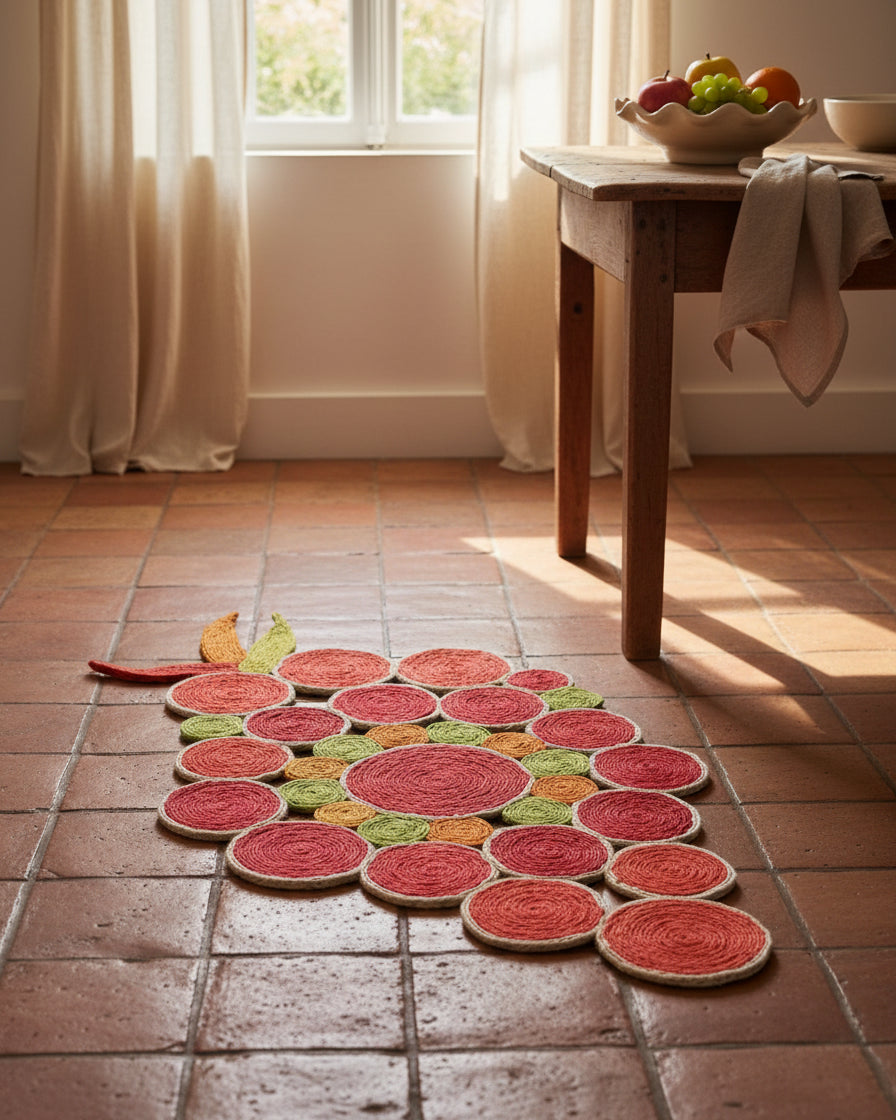 Mari Multicolor Disc Sisal Decorative Wall Art Floor Rugs handmade braided natural sisal fiber wrapped into multi sized discs of solid hues stitched together to make multicolor art - Shebobo