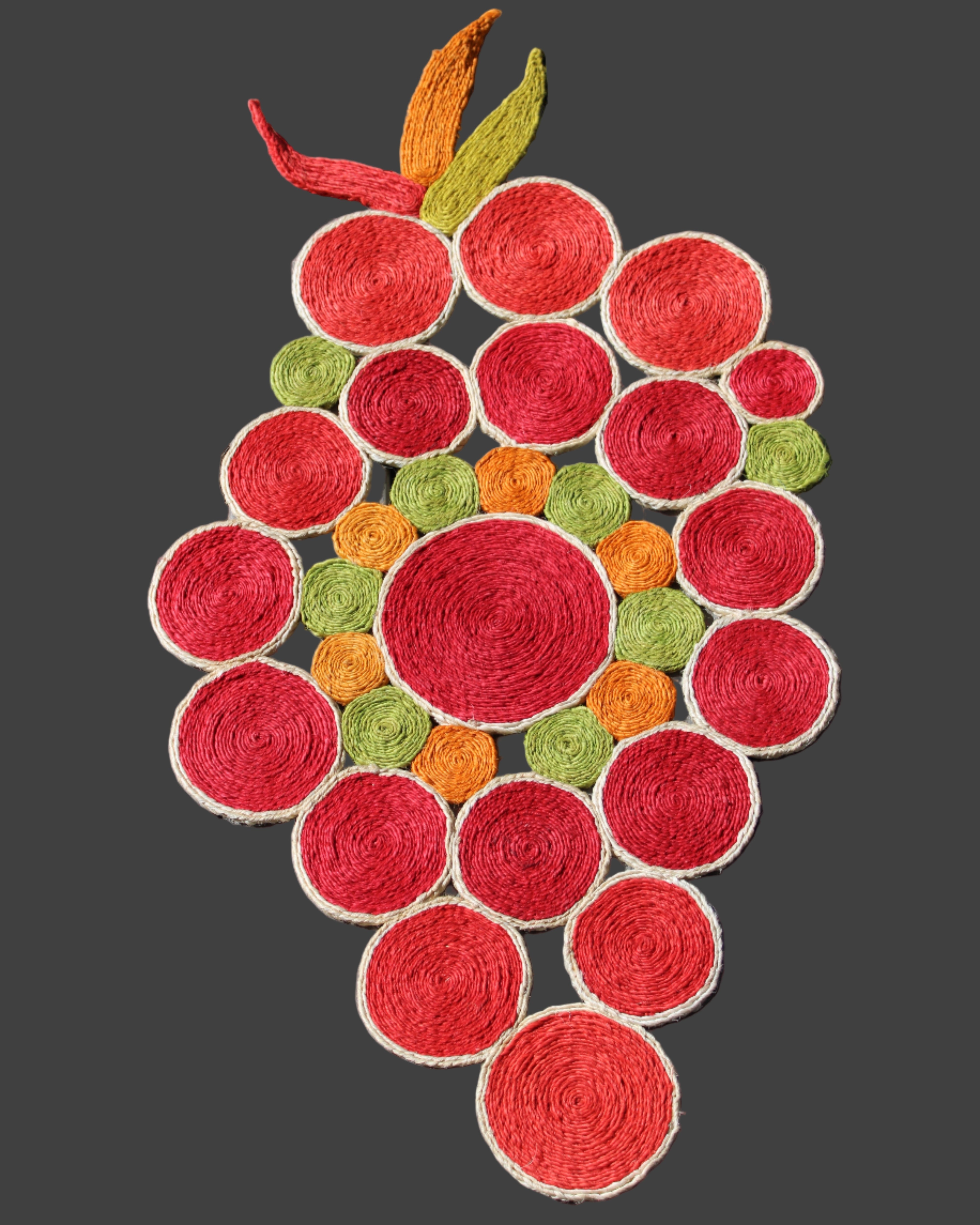 Mari Multicolor Disc Sisal Decorative Wall Art Floor Rugs handmade braided natural sisal fiber wrapped into multi sized discs of solid hues stitched together to make multicolor art - Shebobo