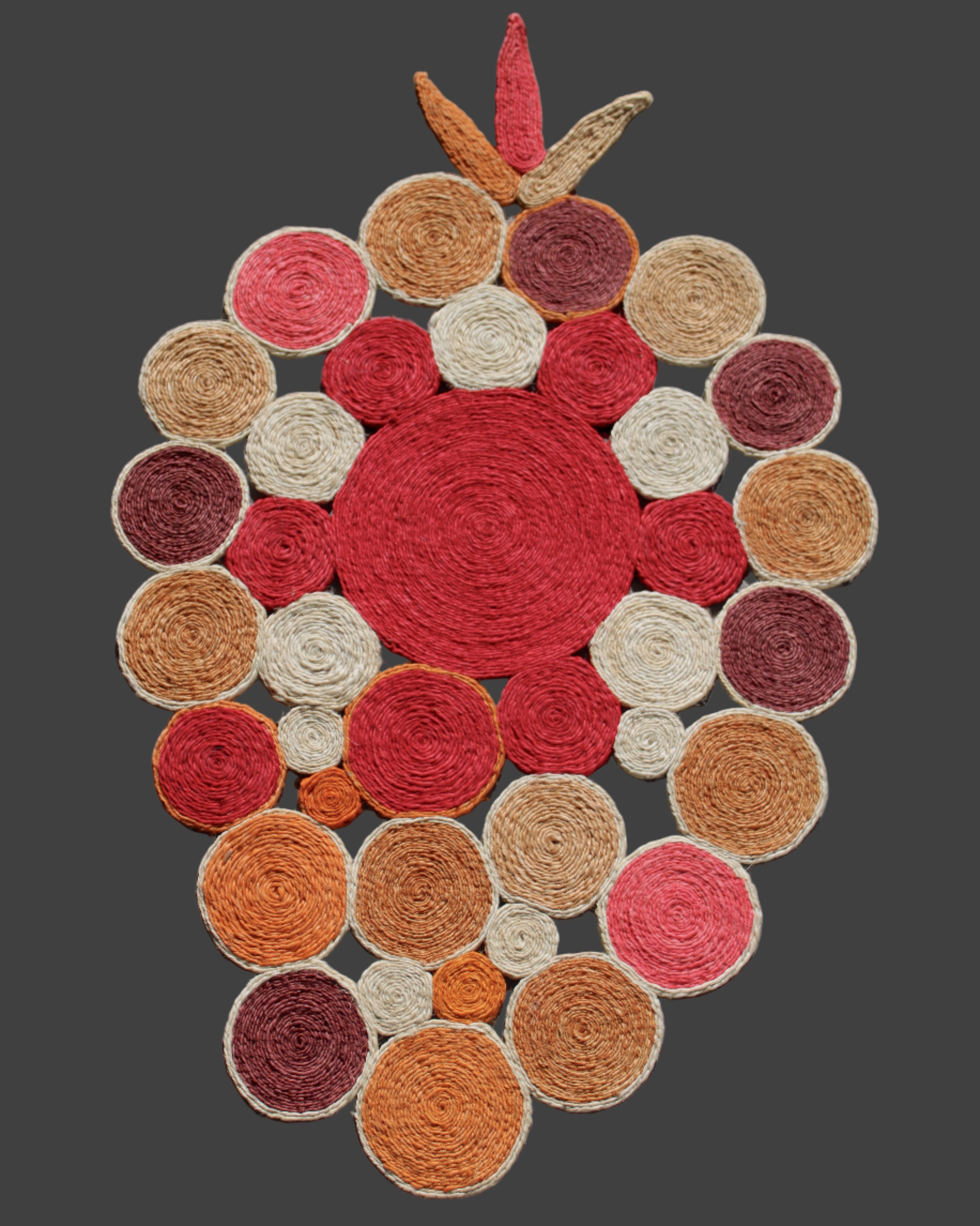 Mari Multicolor Disc Sisal Decorative Wall Art Floor Rugs handmade braided natural sisal fiber wrapped into multi sized discs of solid hues stitched together to make multicolor art - Shebobo