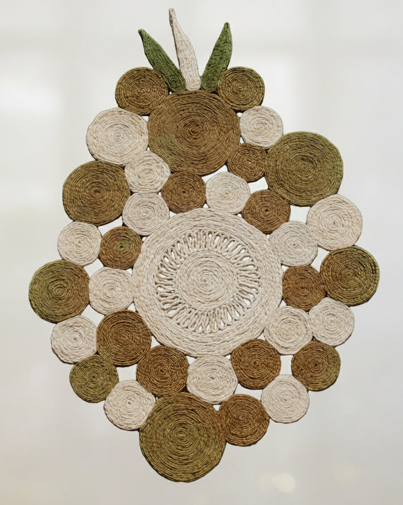 Mari Multicolor Disc Sisal Decorative Wall Art Floor Rugs handmade braided natural sisal fiber wrapped into multi sized discs of solid hues stitched together to make multicolor art - Shebobo
