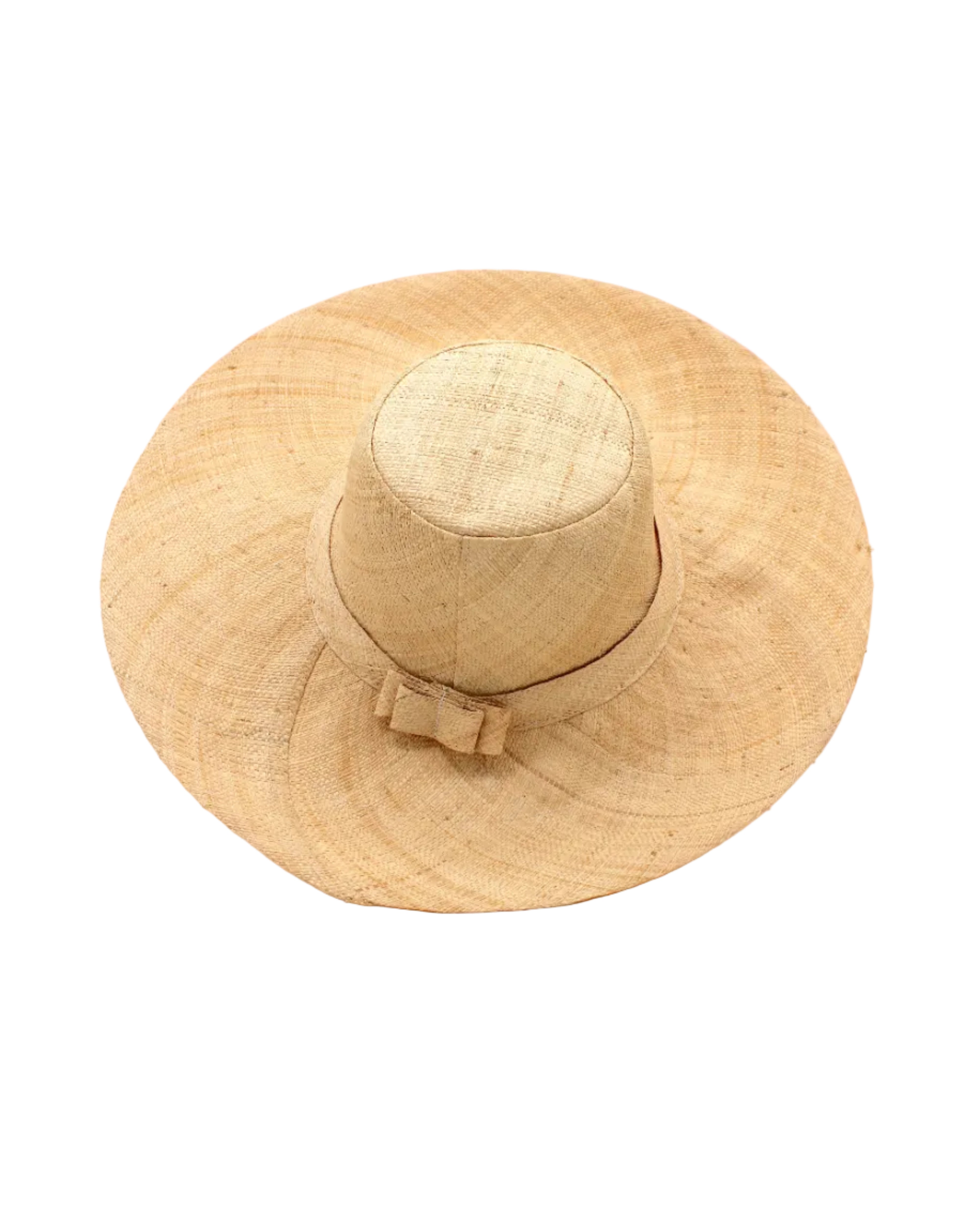 Melanie 4.5" Wide Brim Raffia Straw Sun Hats handmade loomed natural raffia palm fiber in a solid hue of natural straw color round crown and flat brim with matching hatband and double bow detailing light weight breathable beach hat - Shebobo 