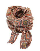 Vegas Geometric Print with Metallic Detailing Scarf & Wrap Brown Multicolor Square Patterned Scarf - Shebobo