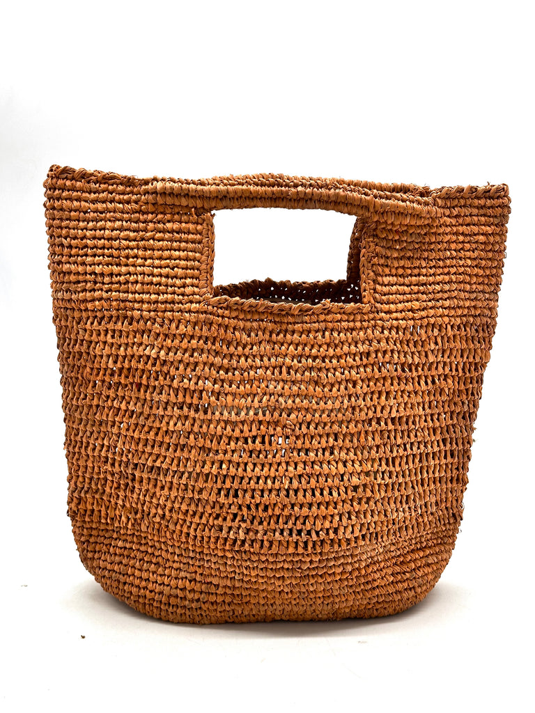 Mini ConCon Cinnamon/Tobacco/Brown Crochet Straw Basket - Petite Crochet Bag handmade natural raffia palm fiber woven handbag - Shebobo