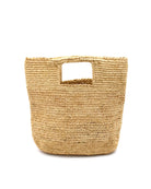 Mini ConCon Crochet Petite Straw Basket handmade woven raffia palm fiber in a solid hue of natural straw color making a textured link pattern handbag purse small bag - Shebobo