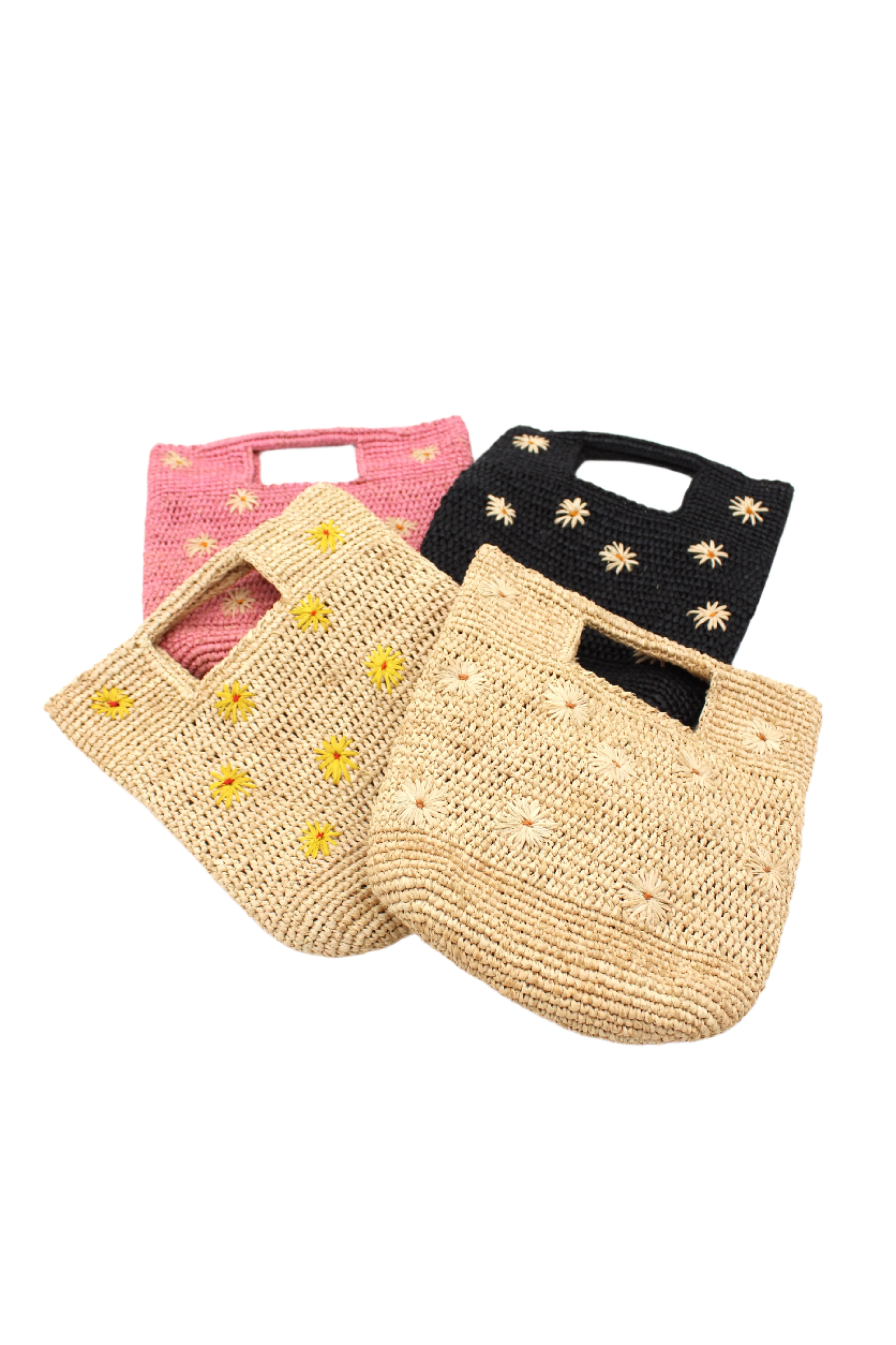 Color options Mini ConCon Flowers Crochet Petite Straw Basket handmade crochet natural raffia palm fiber purses - Shebobo