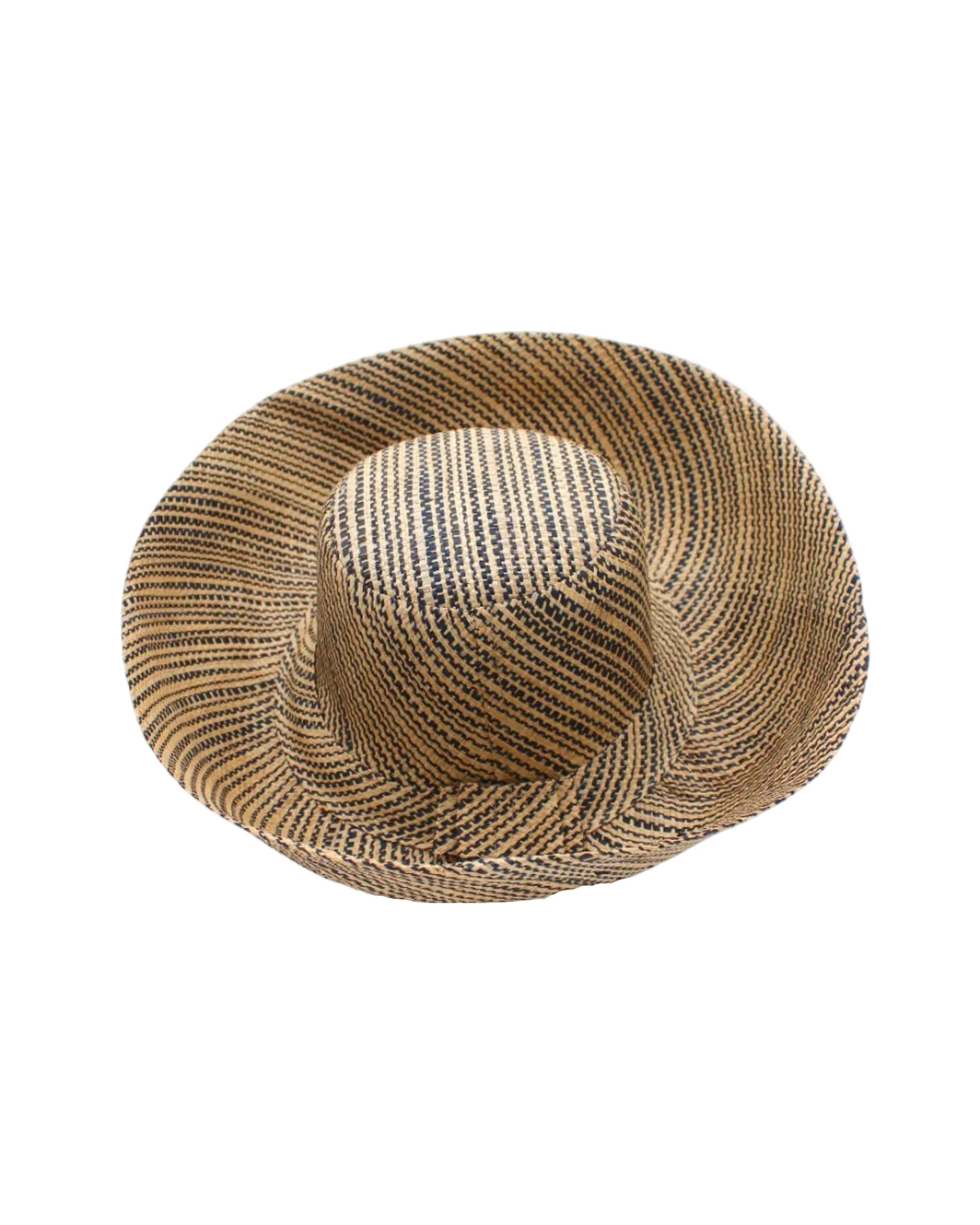 Monica 5 inch or 7 inch Wide Brim Natural Two Tone Melange Packable Straw Sun Hat handmade loomed raffia in a multicolor heathered melange pattern of black and natural straw color creates a subtle swirl - Shebobo