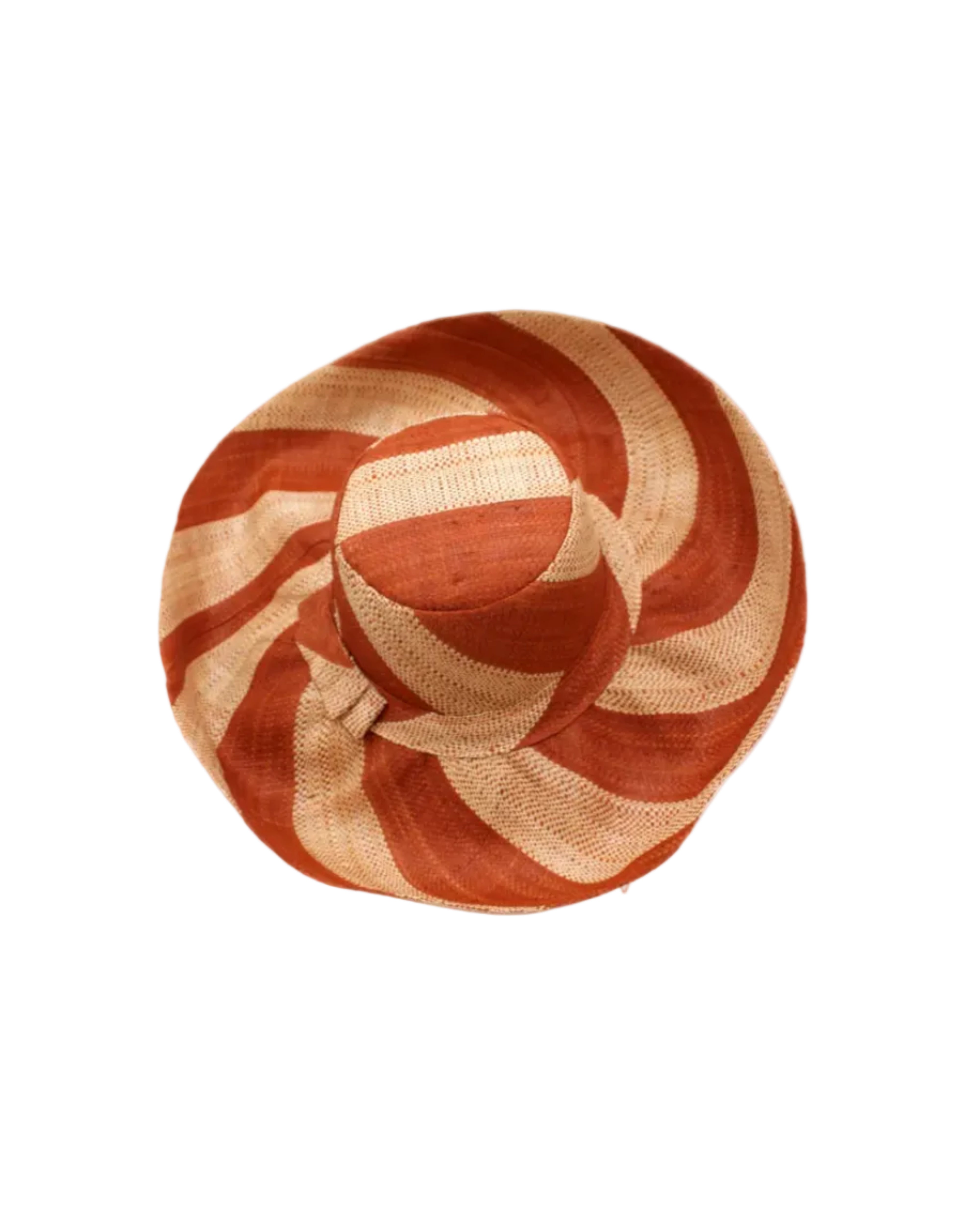 Monica 5" & 7" Wide Brim Whisky & Natural Stripe Multicolor Stripes Packable Straw Sun Hat Handmade loomed raffia in even width bands of whisky caramel/deep/red/brown, and natural straw color create a swirl pattern - Shebobo
