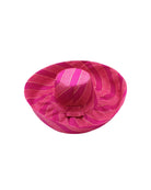 Monica 5" & 7" Wide Brim Pink & Fuchsia Swirl Multicolor Stripes Packable Straw Sun Hat Handmade loomed raffia in multi width bands of light pink, fuchsia hot/bright/barbie/pink, natural straw color, etc. create a swirl pattern - Shebobo 