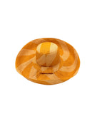Monica 5" & 7" Wide Brim Saffron & Natural Stripe Multicolor Stripes Packable Straw Sun Hat Handmade loomed raffia in even width bands of saffron yellow/orange, and natural straw color create a swirl pattern - Shebobo