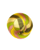 Monica 5" & 7" Wide Brim Lemonade Swirl Multicolor Stripes Packable Straw Sun Hat Handmade loomed raffia in multi width bands of yellow, wisteria light/purple/pink, midori lime/green, black, natural straw color etc. create a swirl pattern - Shebobo