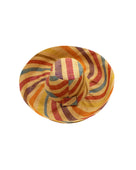 Monica 5" & 7" Wide Brim Lingonberry Swirl Multicolor Stripes Packable Straw Sun Hat handmade loomed raffia in bands of natural straw color, red, purple, yellow, orange, turquoise blue, etc. stripes create a swirl pattern - Shebobo