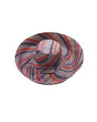 Monica 5" & 7" Wide Brim Mulberry Swirl Multicolor Stripes Packable Straw Sun Hat handmade loomed raffia in bands of red, denim retro/light/blue, black, seafoam light/blue/green stripes create a swirl pattern - Shebobo
