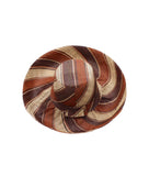 Monica 5" & 7" Wide Brim Tawny Swirl Multicolor Stripes Packable Straw Sun Hat handmade loomed raffia in bands of natural straw color, mocha dark/chocolate/brown, and tobacco cinnamon/dark/brown stripes create a swirl pattern - Shebobo