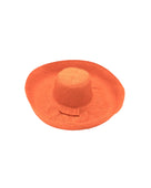 Monica 5" & 7" Wide Brim Sunkist Packable Straw Sun Hat handmade loomed raffia in a solid hue of Sunkist orange lightweight malleable flexible hat - Shebobo