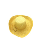 Monica 5" & 7" Wide Brim Solid Color Packable Straw Sun Hat handmade loomed raffia in a solid hue of butter light/yellow  - Shebobo