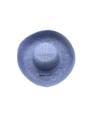 Monica 5" & 7" Wide Brim Denim Packable Straw Sun Hat handmade loomed raffia in a solid hue of denim retro/light/blue lightweight malleable flexible sun protection hat - Shebobo