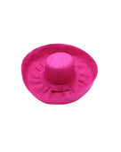 Monica 5" & 7" Wide Brim Solid Color Packable Straw Sun Hat handmade loomed raffia in a solid hue of fuchsia hot/bright/barbie/pink  - Shebobo