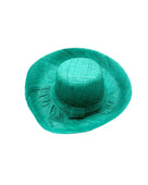 Monica 5" & 7" Wide Brim Teal Packable Straw Sun Hat handmade loomed raffia in a solid hue of teal dark/green/blue lightweight malleable flexible sun protection hat - Shebobo