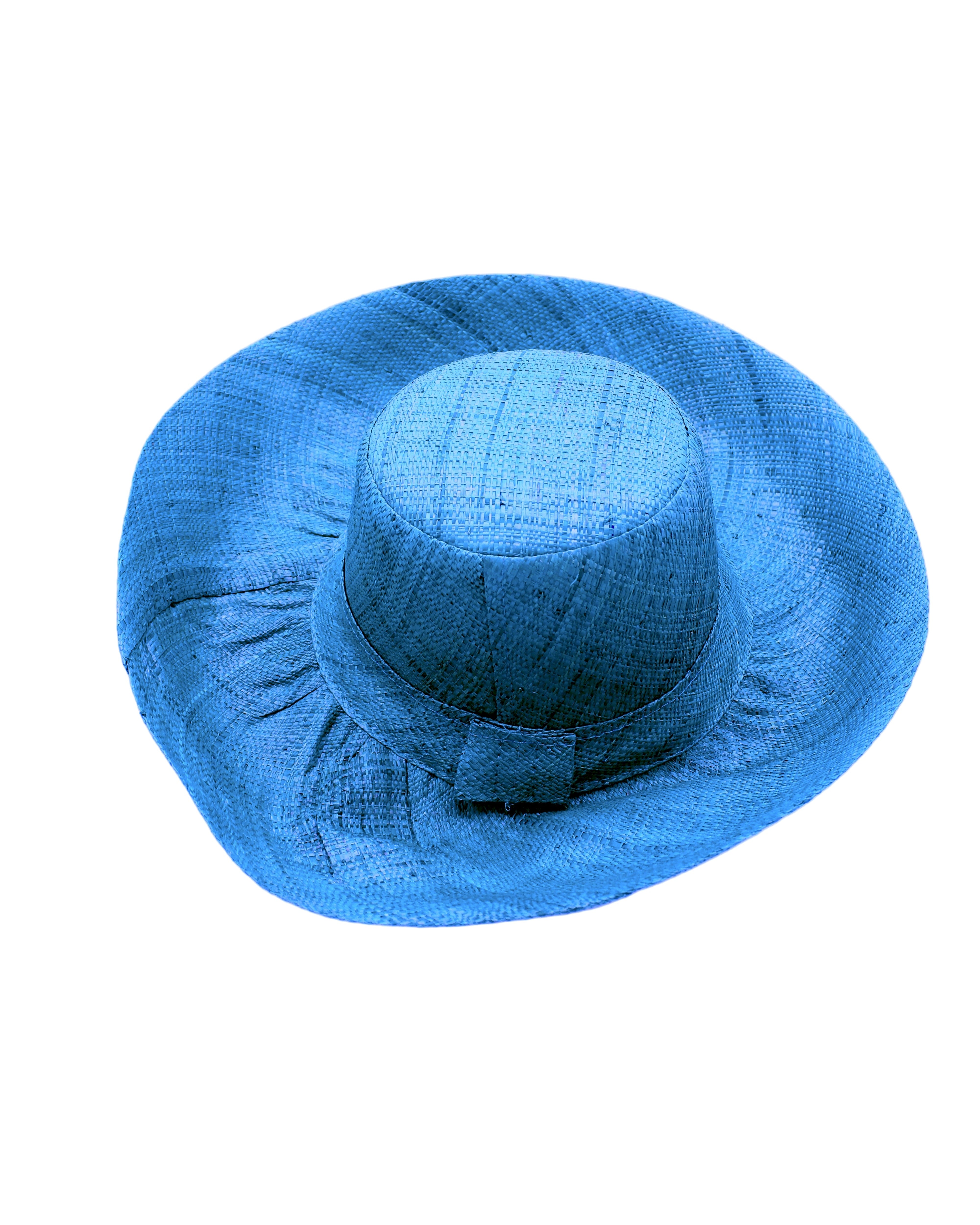 Monica 5" & 7" Wide Brim Turquoise Packable Straw Sun Hat handmade loomed raffia in a solid hue of turquoise blue lightweight malleable flexible sun protection hat - Shebobo