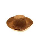 Monica 5" & 7" Brim Two Tone Cinnamon Straw Hat handmade loomed raffia color block pattern of the top half cinnamon/tobacco/brown and the bottom half natural straw color - Shebobo