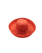 Monica 5" & 7" Wide Brim Coral Pinstripes Packable Straw Sun Hat handmade loomed raffia in wide stripes of coral red/orange with narrow stripes of natural creating a swirl pattern - Shebobo