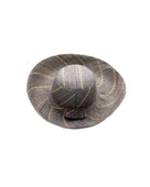 Monica 5" or 7" Wide Brim Grey Pinstripes Packable Straw Sun Hat handmade loomed raffia in wide bands of grey with narrow bands of natural straw color create a striped swirl pattern - Shebobo