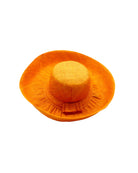 Monica 5" & 7" Wide Brim Saffron Packable Straw Sun Hat handmade loomed raffia in a solid hue of saffron yellow/orange lightweight malleable flexible hat - Shebobo