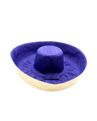 Monica 5" & 7" Brim Two Tone Blue Straw Hat handmade loomed raffia color block pattern of the top half navy blue and the bottom half natural straw color - Shebobo