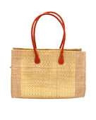 Monte Carlo Wynwood Big Straw Beach Bag with Metallic Detailing Cappuccino Shoulder Bag handmade loomed raffia palm fiber in a solid hue of cappuccino light/brown/beige with incorporated woven in vegan leather gold metallic strands and leather handles purse - Shebobo