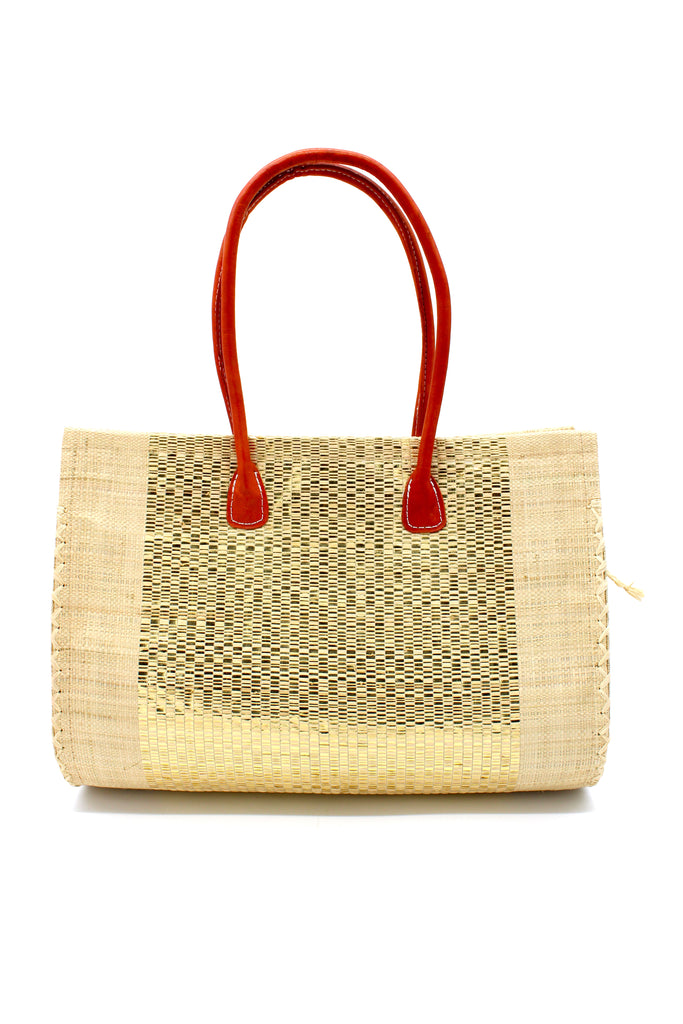 Monte Carlo Wynwood Big Straw Beach Bag with Metallic Detailing Natural Shoulder Bag handmade loomed raffia palm fiber in a solid hue of natural straw color with incorporated woven in vegan leather gold metallic strands and leather handles purse - Shebobo