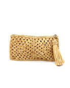Nasolo Crochet Straw Clutch bag with zipper closure and tassel zipper pull handmade granny square pattern raffia pouch purse in Natural handbag - Shebobo