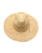 Macho Natural Unisex Straw Cowboy Hat with Adjustable Wire Rim handmade woven raffia in a solid hue of natural straw color in a structured crown style with open weave pattern for breathability and pliable wire rim with matching twisted cord hat band - Shebobo