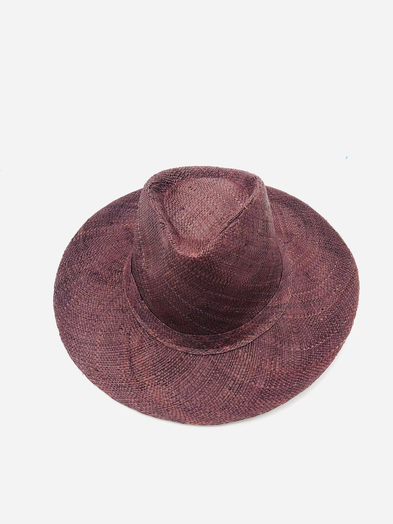 Panama Chocolate Unisex Straw Hat 3" brim handmade loomed raffia dark brown travel hat - Shebobo
