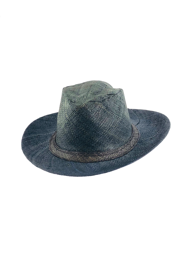 Panama black unisex straw hat handmade 3" brim loomed raffia black travel hat sun hat - Shebobo