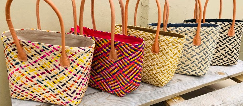 Multiple Color Choices of Pianina Small Straw Basket Bag Handbag Purses - Confetti Multi, Raspberry Multi, Cinnamon/Tobacco Two Tone, Grey Two Tone, and Black Two Tone - Shebobo