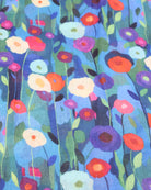 Detail view of pattern Poppy Dreams Scarf Wrap Blue with multicolored floral patterned scarf - Shebobo