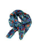 Poppy Dreams Scarf Wrap Blue with multicolored floral patterned scarf - Shebobo