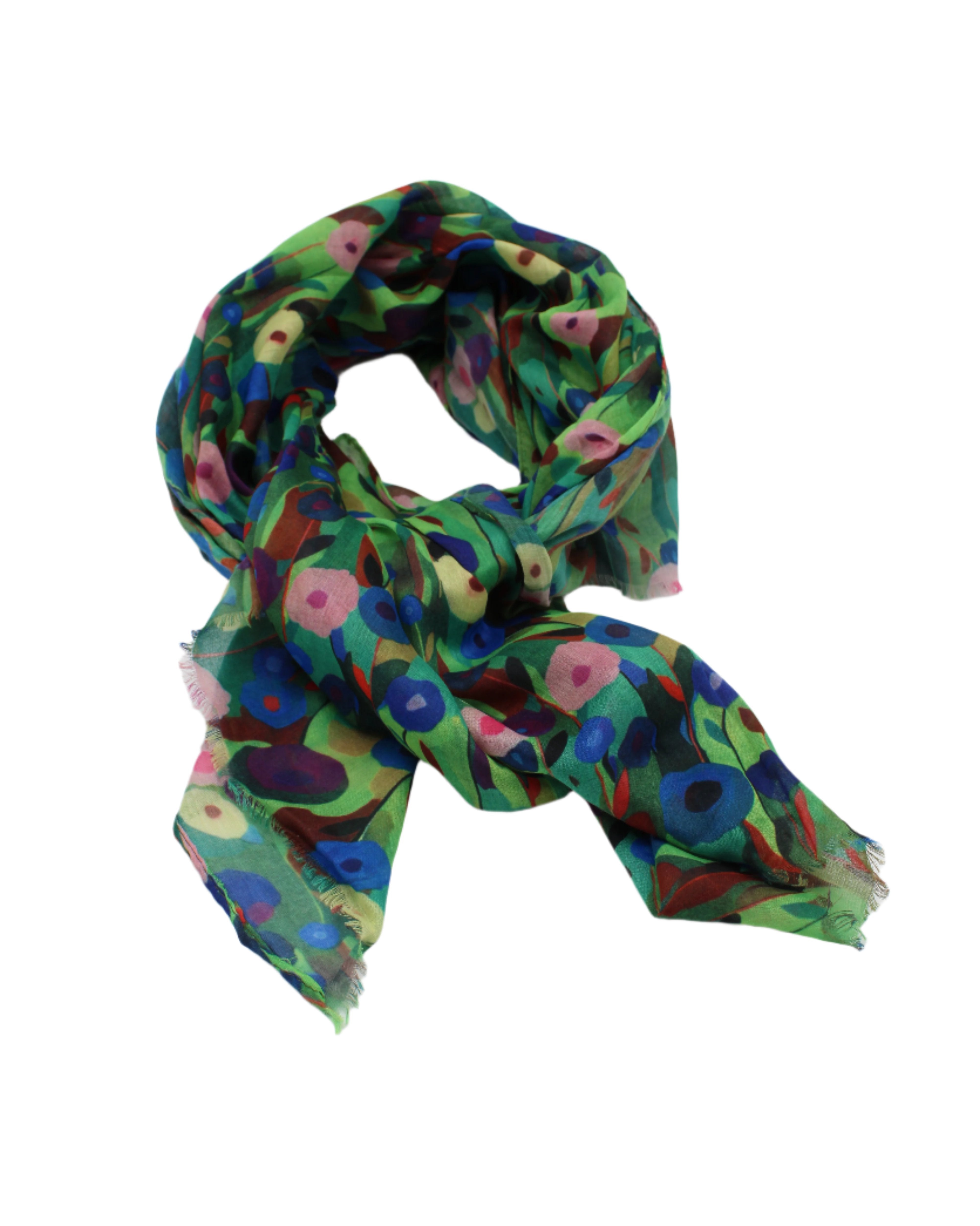 Poppy Dreams Scarf Wrap Green with multicolored floral patterned scarf - Shebobo