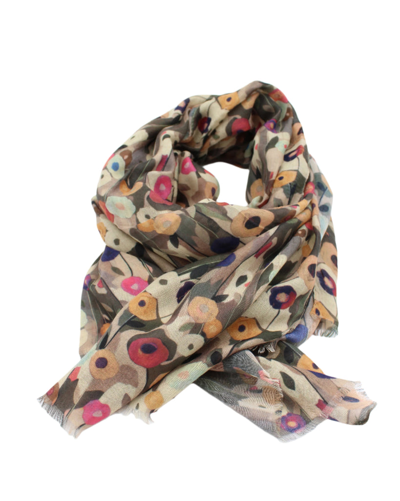 Poppy Dreams Scarf Wrap Natural with multicolored floral patterned scarf - Shebobo
