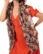 Mode wearing Poppy Dreams Scarf Wrap Natural with multicolored floral patterned scarf - Shebobo