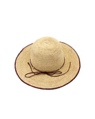 4 inch brim Rachel Crochet Umberwine handmade straw sun hat umberwine bordeaux/claret/deep/dark/red/purple trim woven edge and matching adjustable hat band on natural straw colored raffia hat - Shebobo