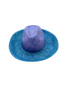 Riley 3" Brim Panama Unisex Two Tone Straw Hats handmade loomed raffia palm fiber in a solid hue of denim retro/light/blue on the crown and solid turquoise blue/green on the brim with matching attached hat band lightweight breathable uv/sun protection straw sun hat - Shebobo