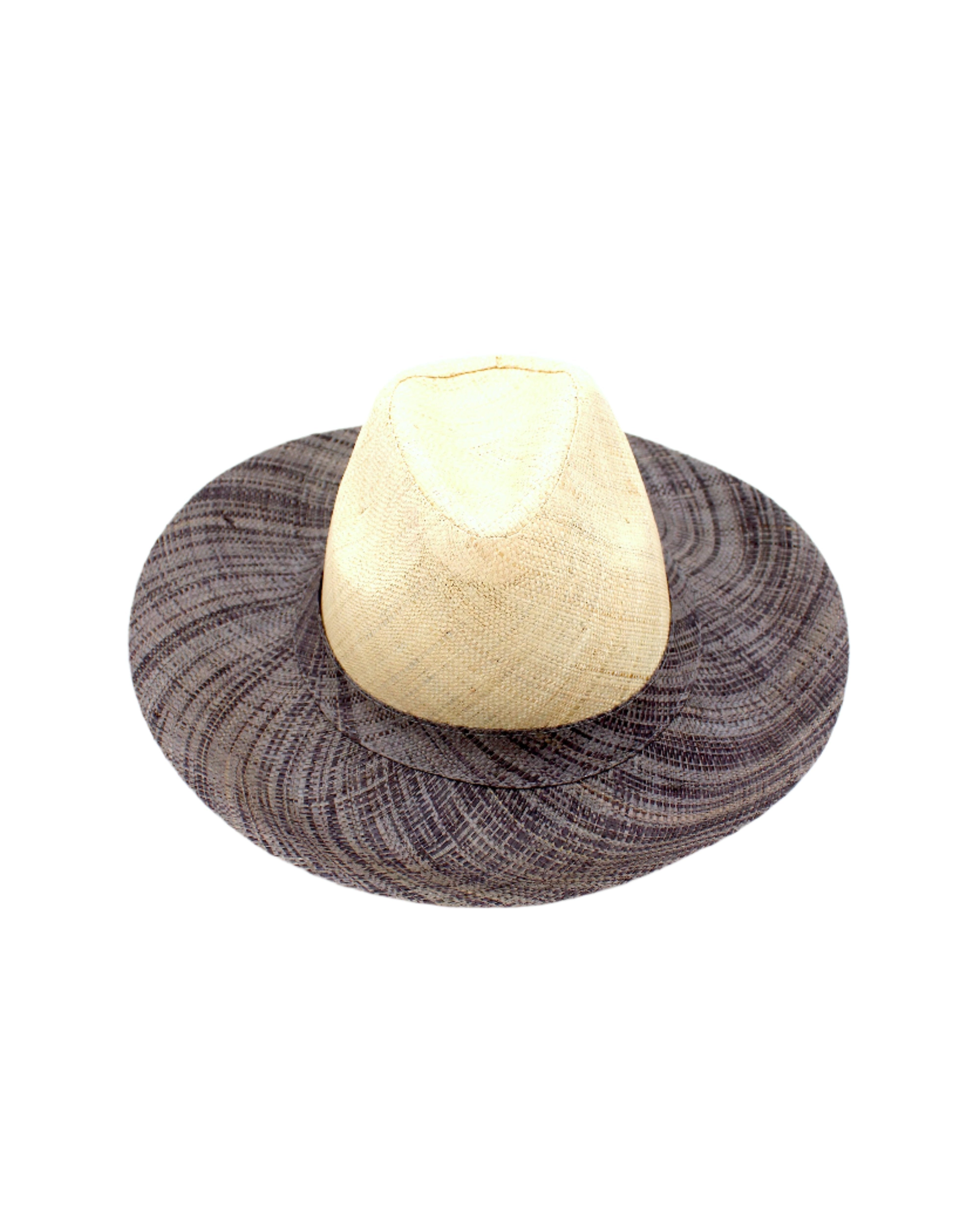 Riley 3" Brim Panama Unisex Two Tone Straw Hats handmade loomed raffia palm fiber in a solid hue of natural straw color on the crown and solid grey on the brim with matching attached hat band lightweight breathable uv/sun protection straw sun hat - Shebobo